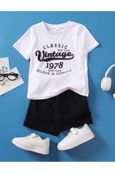THEKONT Vintage Printed Tshirt-Shorts Top and Bottom Set