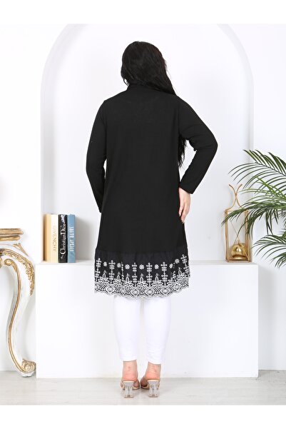 LİKRA Large Size Women's Viscose Cardigan - Loose FlexiBle and Scallop Detailed