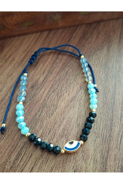 azra takı tasarım Crystal Handmade - Women's Evil Eye Blue and Navy Blue Bracelet
