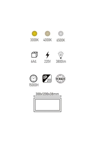 MAXLED Mx-1088 40w 30x120 Ultra Ince Sıva Üstü Backlight Led Panel , 6500k Soğuk Beyaz, 3800 Lümen