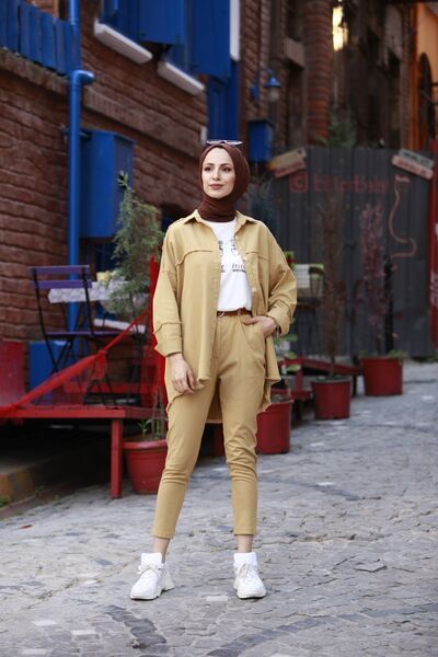 Kiremit بنطال قماش بقصة ضيقة وخصر عالي (الربيع والصيف)