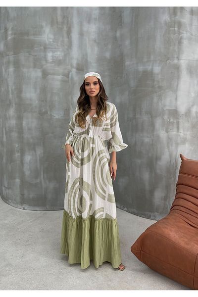Bak'ap Rochie etnică lungă cu model Seersucker Boem