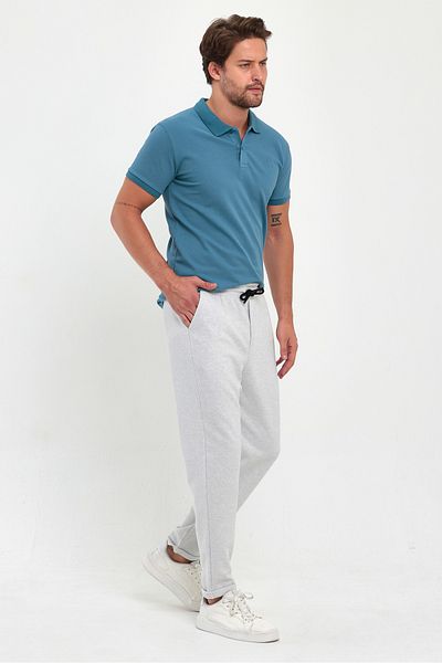 COMBİNE MİCHAİL Pantaloni de jogger gri pentru bărbați - picior dublu, bumbac, cu buzunar la spate și talie elastică