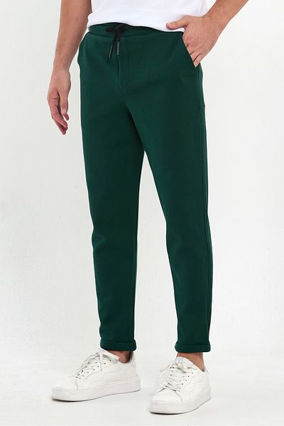 COMBİNE MİCHAİL Ανδρικό παντελόνι Jogger - Λάκο μοτίβο, βαμβακερό, ελαστική μέση και κορδόνι, ΣΚΟΥΡΟ ΠΡΑΣΙΝΟ