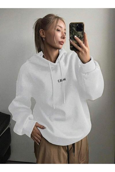 CAST COLLECTİON White Calm Oversize Women's Sweatshirt