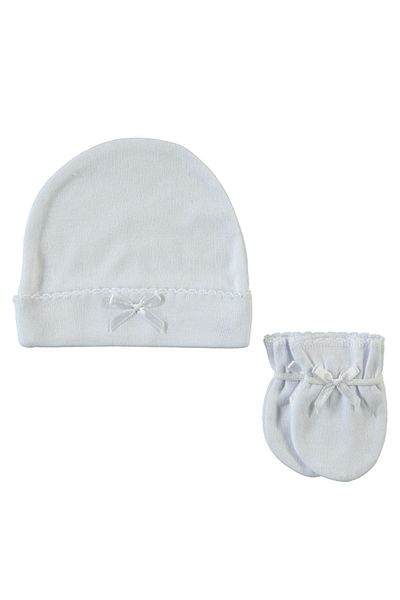 Sevi Bebe White Baby Hat Gloves Set