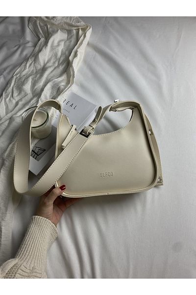 ELFCO Soft Bag Model Cream Μαλακό δέρμα Τσάντα χειρός και τσάντα ώμου