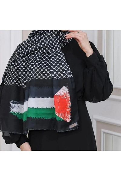BYZ Leather Μαύρο Kefiye - Σάλι με μοτίβο με παλαιστινιακή σημαία