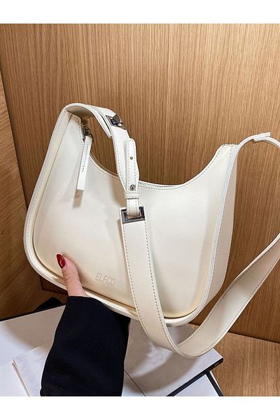 ELFCO Soft Bag Model Cream Μαλακό δέρμα Τσάντα χειρός και τσάντα ώμου