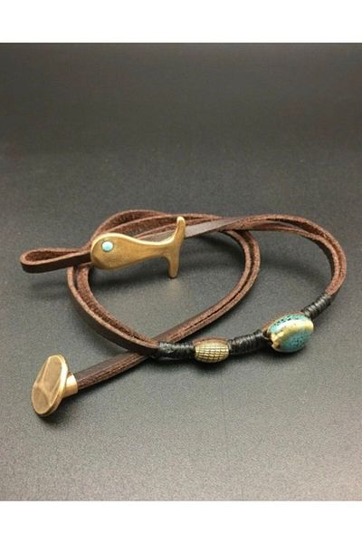 azra takı tasarım Handmade Leather Bracelet, Fish Figured Women, Men, Teenagers, Unisex