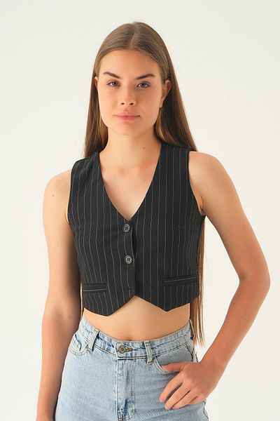 Rays BlAck StripeD Vest - 6879A Button DetAileD
