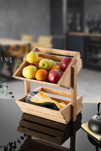 PAKÇAM KERESTE Ela Wood Working - 2-Tier Natural Wooden Countertop Fruit and Crisper