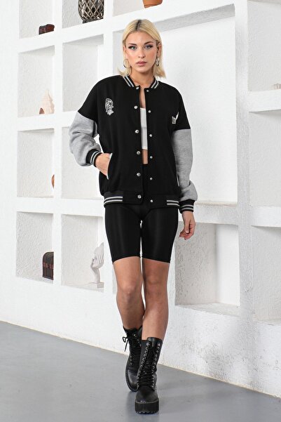 so much 3 Thread Raster Stylish College Coat Black Gray