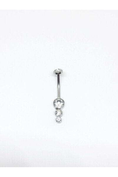 Jaida Moda 316l Cerrahi Çelik Sarkaç Sıralı Taşlı Gümüş Göbek Piercing