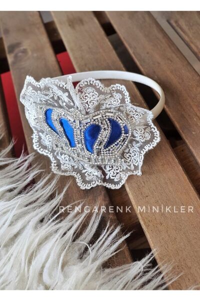 çiğdem kaya design Coroana de maternitate din satin Saks Blue King Stone (cor...