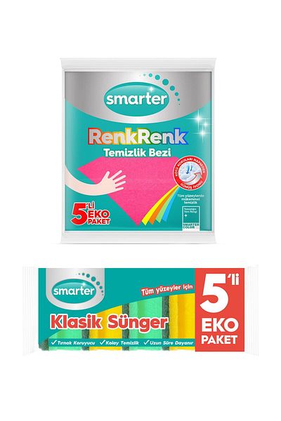 SMARTER Classic Sponge 5 Pack Colorful Cleaning Cloth