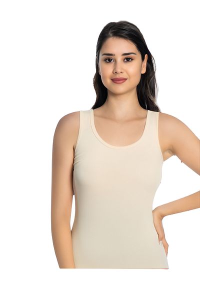 İki Yıldız Pack of 6 100% Cotton Ribbed Thick Strap Tank Top - 490