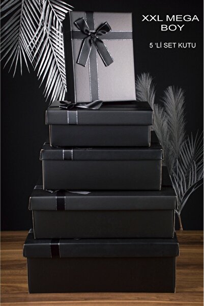 ADENZ Hediye Bohça Çeyiz Kutusu 5'Lİ Set- Gümüş Simli Saten Kurdeleli