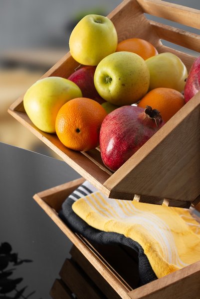 Generic Brand Ela Wood Working Natural Wood Decorative 2 Tier Countertop Fruit Holder - Crisper