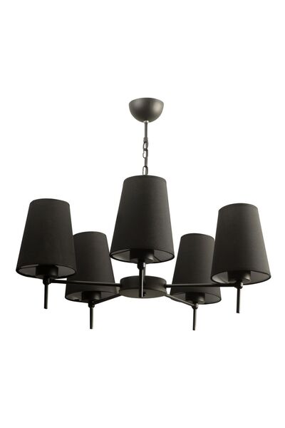avizade 5li Siyah Modern Konik Abajur Şapkalı Metal Avize