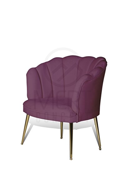 Mert Concept Papatya Çay Seti Koltuk Mürdüm Tekli Berjer Gold Metal Ayak Salon Kafe Balkon Bahçe Otel Ofis