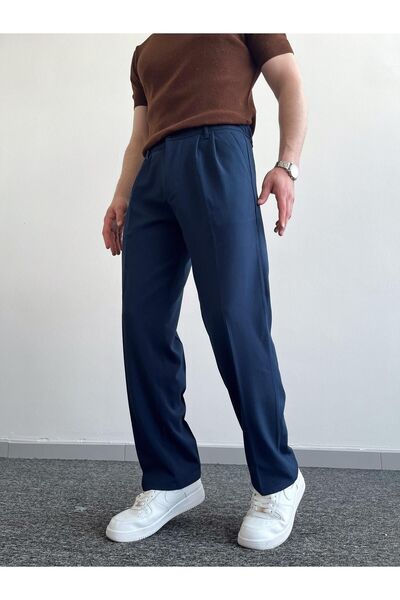 ketench Erkek Pileli Baggy Beli Lastikli Kumaş Pantolon-Lacivert(E1010)