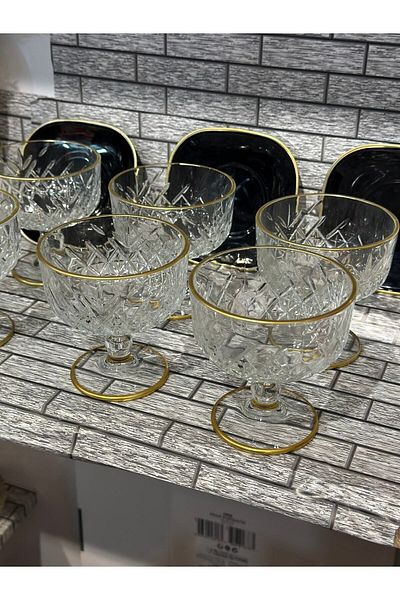 Paşabahçe Timeless 6 Piece Gold Ice Cream Set