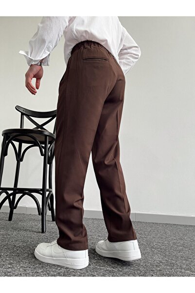 ketench Men's Pleated Baggy Elastic Waist Fabric Trousers-Lice Brown(E1010)