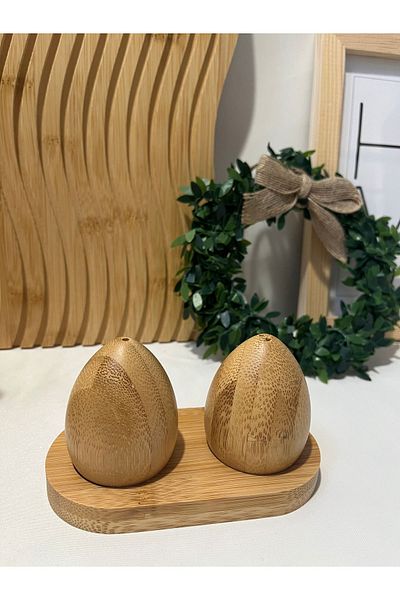 Mirilliahome 2-Piece Bamboo Stand Egg Model Salt Holder, Salt Holder Chili Holder