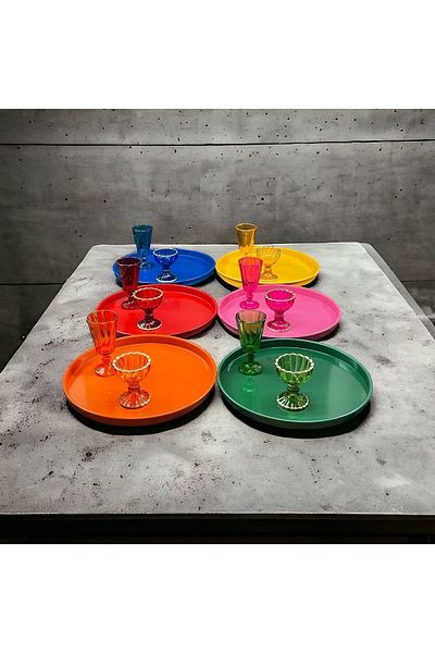 YzHome 6-Piece 18-Piece Colored Metal Presentation Tray Tray Colored Glass Coffee Side Turkish Delight and Cup