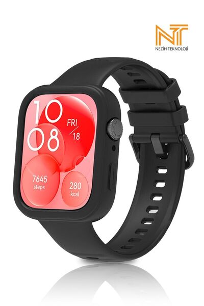 Nezih Case Huawei Watch Fit 3 Uyumlu Yumuşak Renkli Silikon Kasa Koruyucu + J...