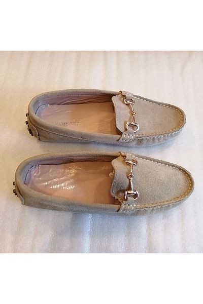 John May Beige Women's Loafer - Genuine Leather, Suede Handmade, Soft and Comfortable Thin Tough Crampon, Non-Slip Sole