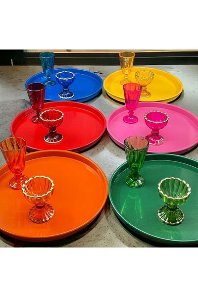YzHome 6-Piece 18-Piece Colored Metal Presentation Tray Tray Colored Glass Coffee Side Turkish Delight and Cup