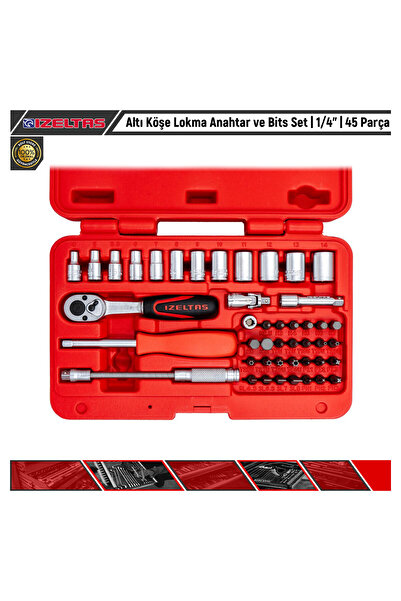 İzeltaş Altı Köşe Lokma Anahtar ve Bits Set | 1/4” | 45 Parça