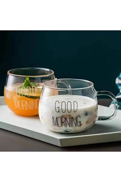 BLUE SİDE 2li Isıya Dayanıklı Good Morning Günaydın 400 ml Borosilikat Cam Ku...
