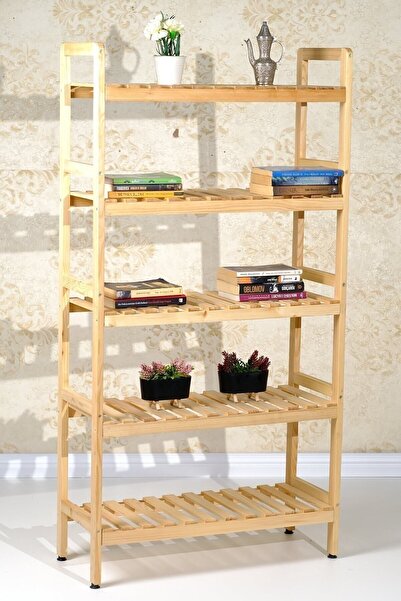 BİENART AHŞAP Bienart Ahsap 5 Raflı Masif Ahşap Kitaplık