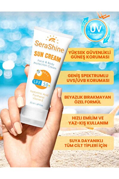 Serashine Güneş Kremi SPF 50 + Leke Karşıtı Hyaluronic Acid Nemlendirici Yüz ...
