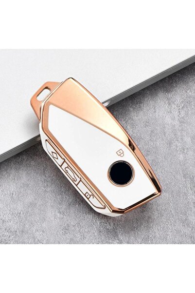 AYZ GARAGE حافظة مفاتيح مصنوعة من مادة TPU باللون الكريمي لسيارات BMW (حافظة جديدة)