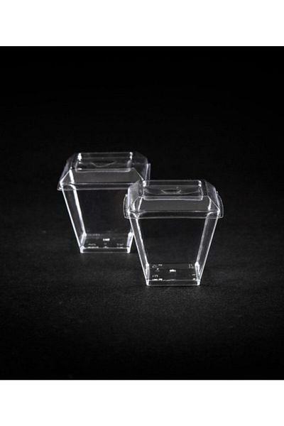 Kristal Plastic Prism Cubic Bowl 60cc 24 Pieces - With Lid
