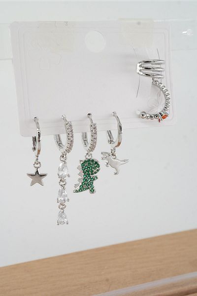 By Zeyna Aksesuar Vip Series Zircon Stone 6-Piece Mixed Figure Earrings - zrk00578