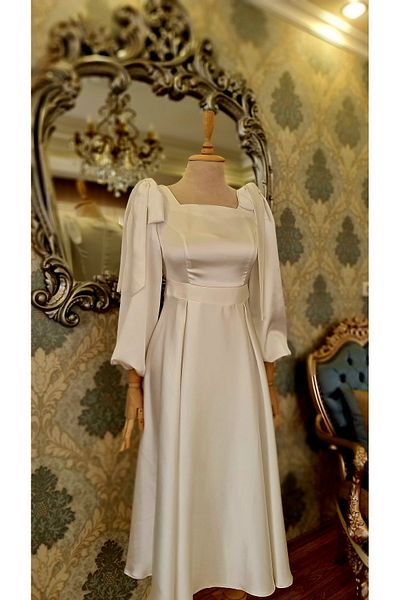 makbuleofficial Rochie de mireasă de logodnă, din țesătură albă ecru din satin, cu mâneci tip balon cu fundă