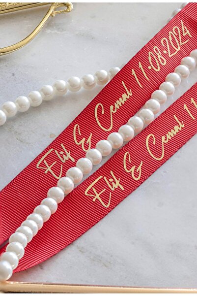 Carre Tasarım Dökülen Incili Kırmızı Renk Söz & nişan Kişiye Özel Yüzük Kurde...