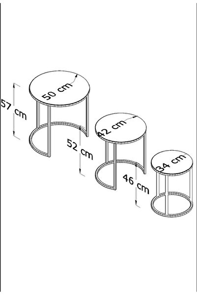ED Efelez Design Zigon Sehpa , Paris 3'lü C Zigon Sehpa Takımı , Siyah Metal - Atlantik Çam Tabla