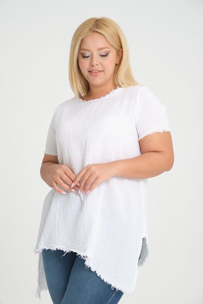 Dejabrew Jeans Ασύμμετρο λευκό μουσελίνα τουνίκ - a017-1
