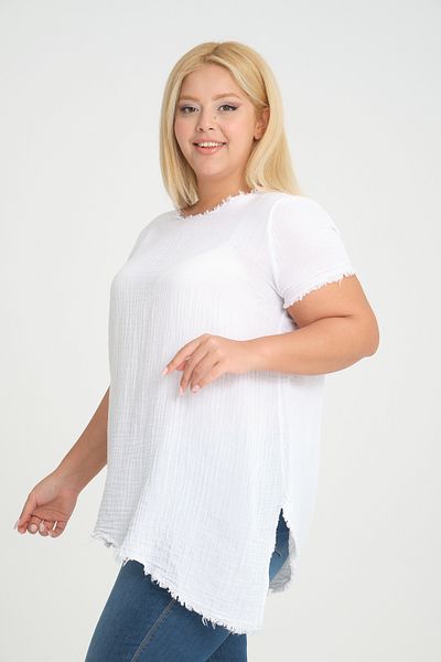 Dejabrew Jeans Ασύμμετρο λευκό μουσελίνα τουνίκ - a017-1