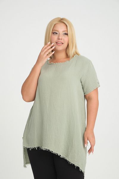 Dejabrew Jeans Ασύμμετρο πράσινο μουσελίνα τουνίκ - a017-2