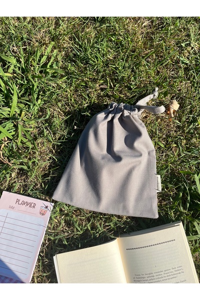 Sumicorn Design Soft Gri Çevre Dostu Bez Keten Büzgülü Ipli Düzenleyici Kese,makyaj Çantası,bez Kese