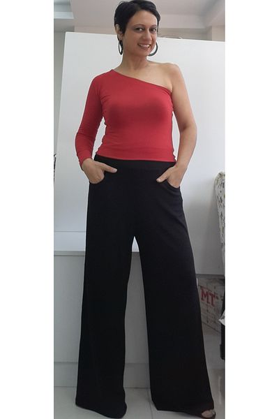 Mertcan Butik Seasonal lightweight loose leg - Black knitted pants with pockets and waist leggins