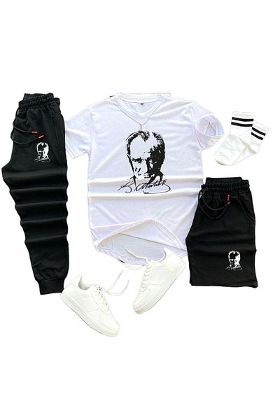 YOHO SPORT Mustafa Kemal Atatürk Printed Original Unisex Summer Shorts T-shirt Sweatpants 3 Piece Set Combination Set