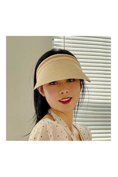 Betülce BETÜLCE Crown Visor Stripe Patterned Straw Hat